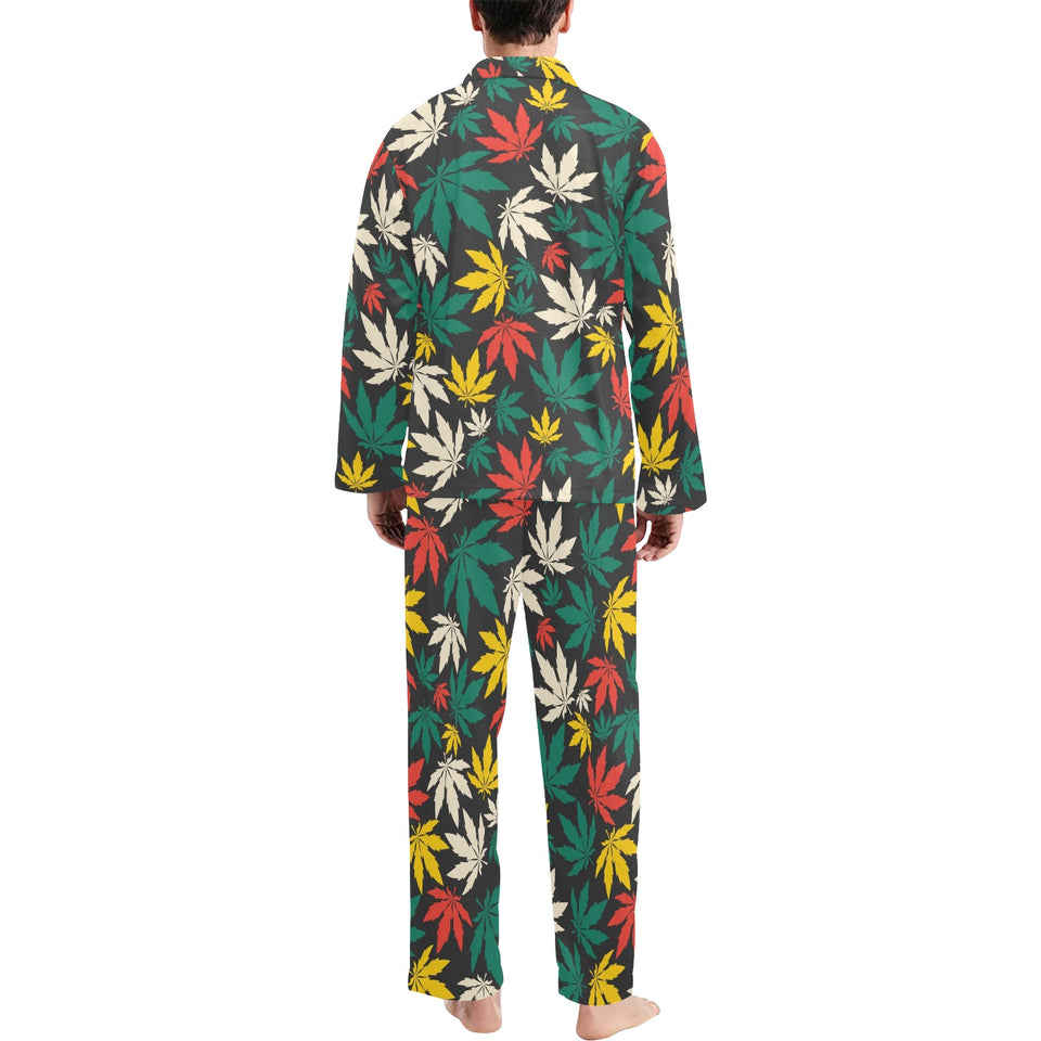 Canabis Marijuana Weed Pattern Print Design 02 Men's Long Pajama Set