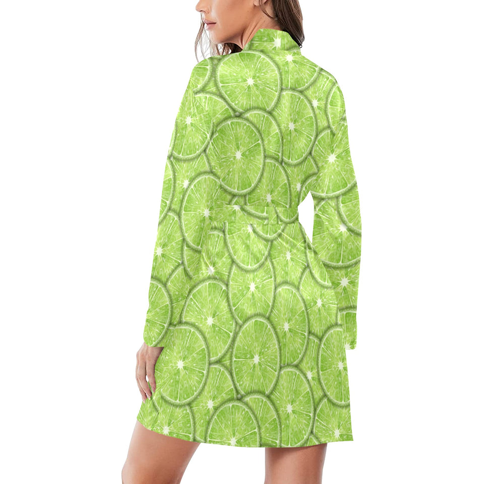 Slices of Lime pattern Women's Long Sleeve Belted Night Robe
