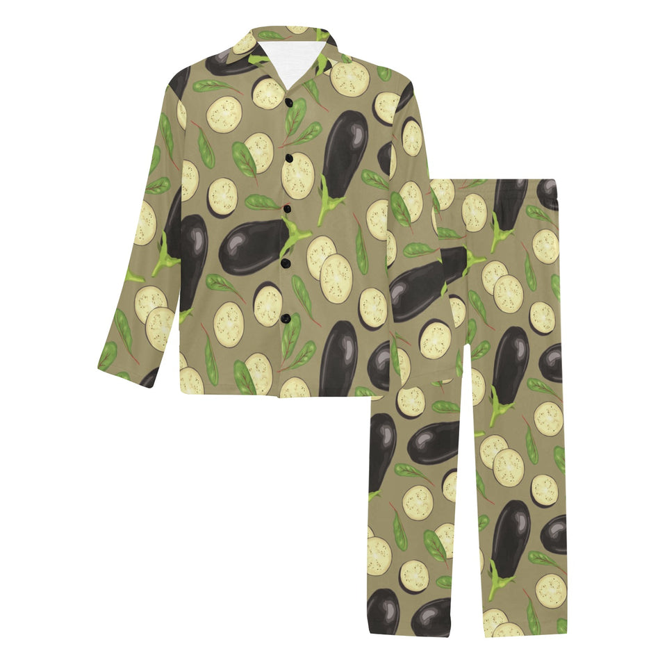 Eggplant Pattern Print Design 02 Men's Long Pajama Set