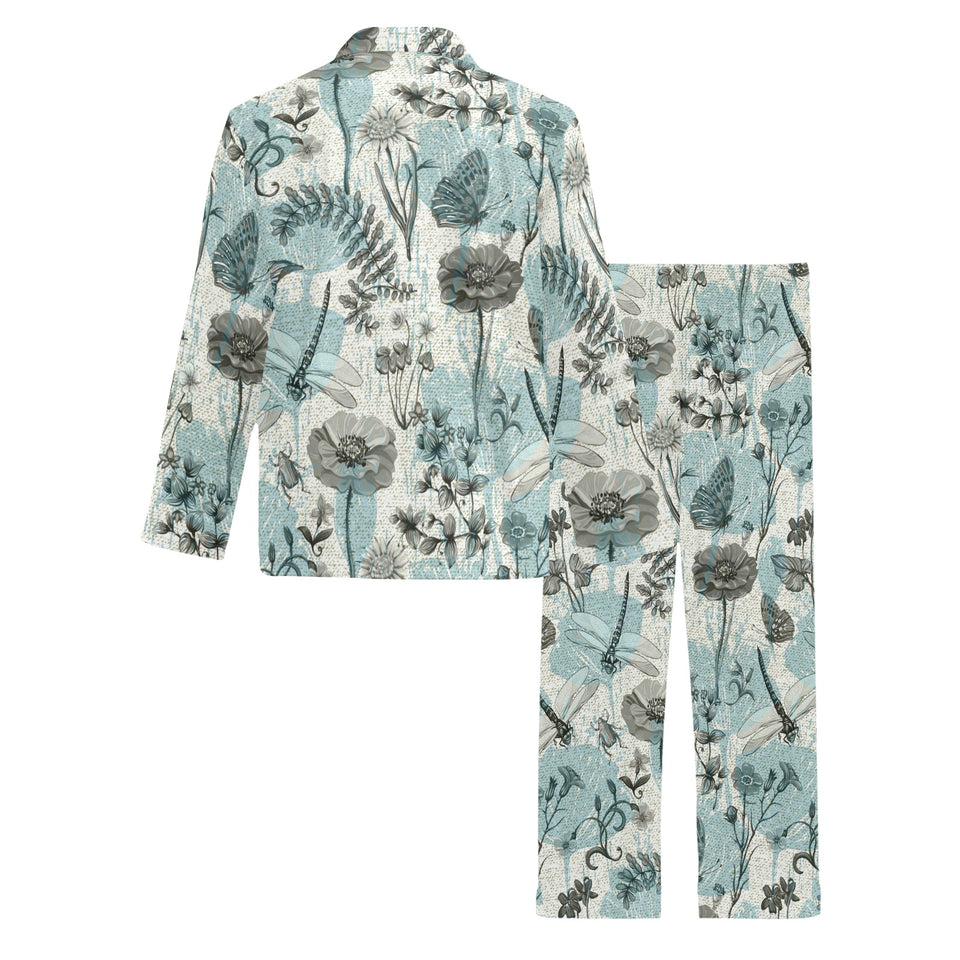 Dragonfly Butterfly Plants insect flower vintage s Men's Long Pajama Set
