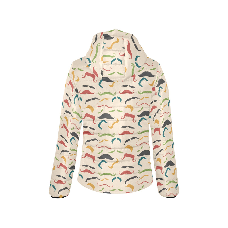 Mustache Beard Pattern Print Design 03 Women's Padded Hooded Jacket