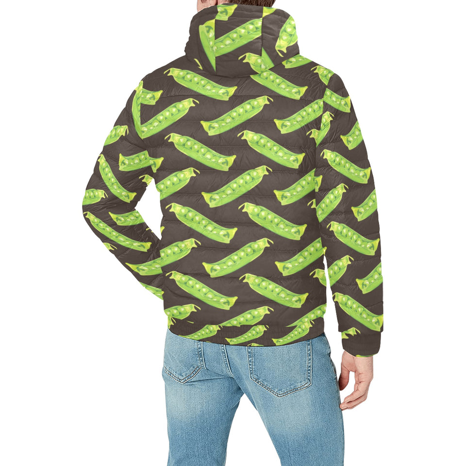 Green Peas Pattern Print Design 05 Men's Padded Hooded Jacket