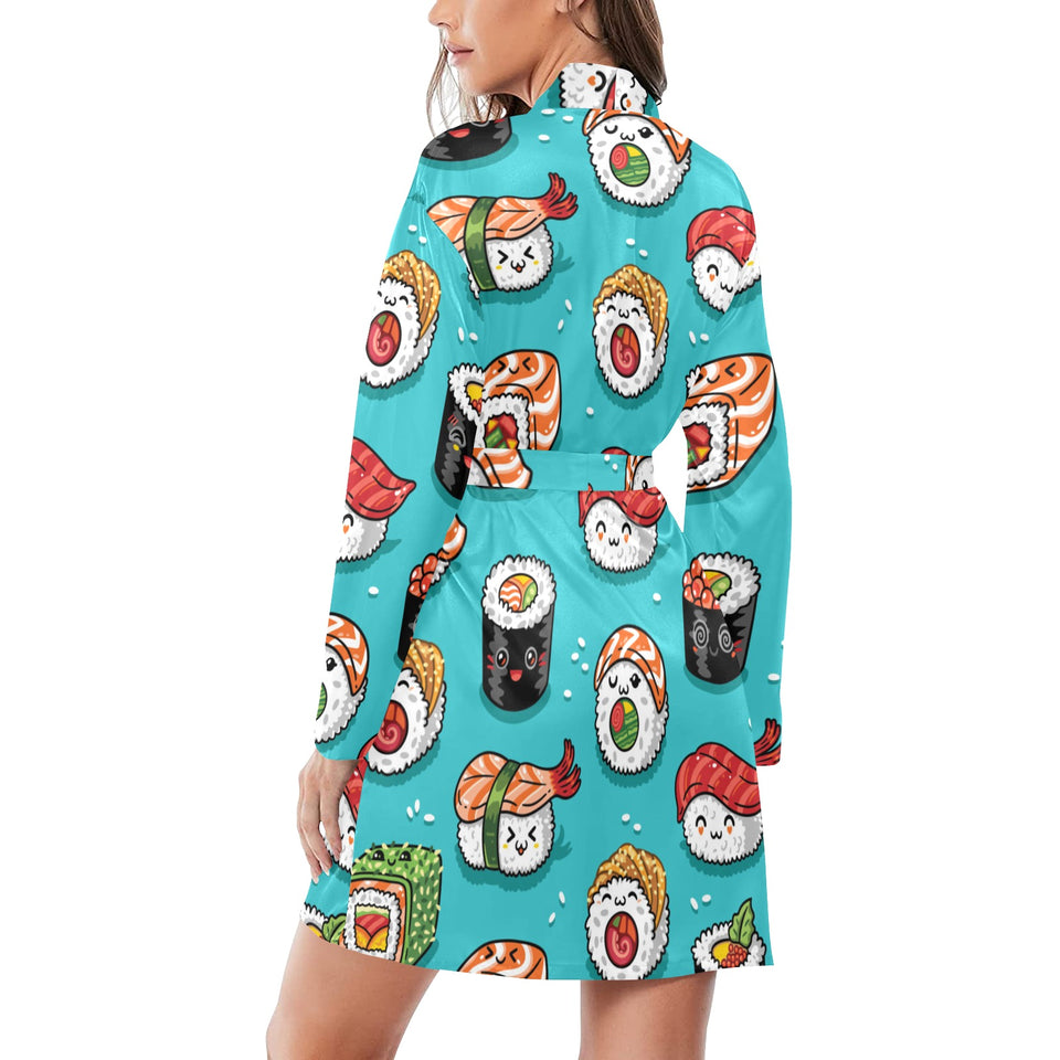 Cute sushi pattern Women's Long Sleeve Belted Night Robe