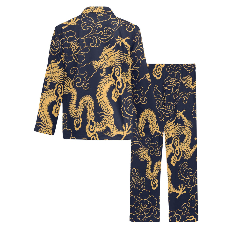 Gold dragon pattern Men's Long Pajama Set