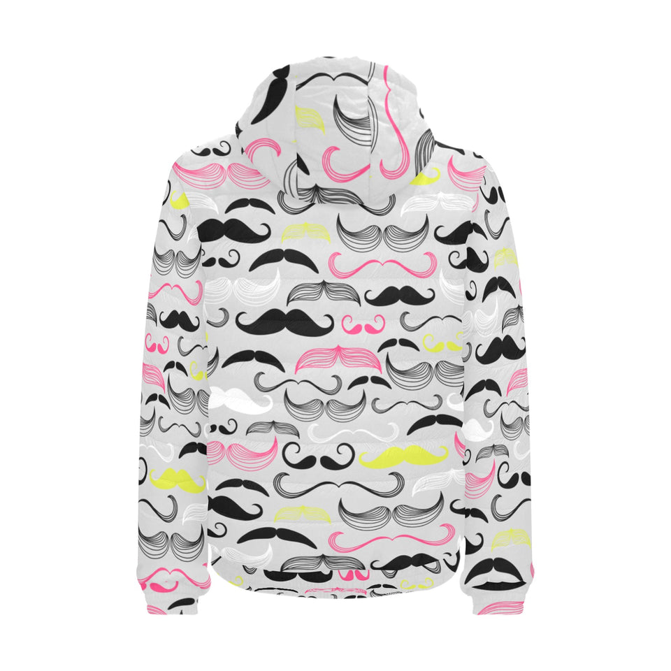 Mustache Beard Pattern Print Design 02 Men's Padded Hooded Jacket