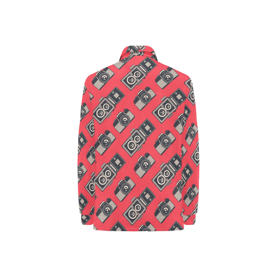 Camera Pattern Print Design 05 Women's Long Sleeve Polo Shirt