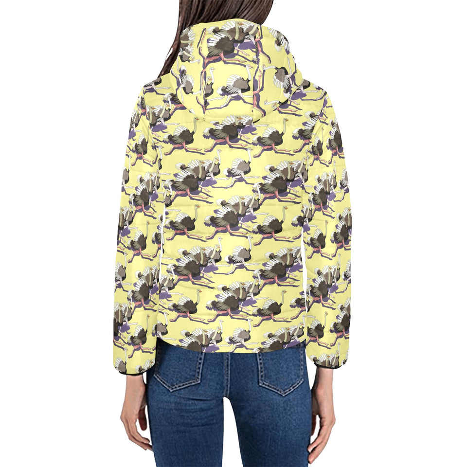 Ostrich Pattern Print Design 04 Women's Padded Hooded Jacket