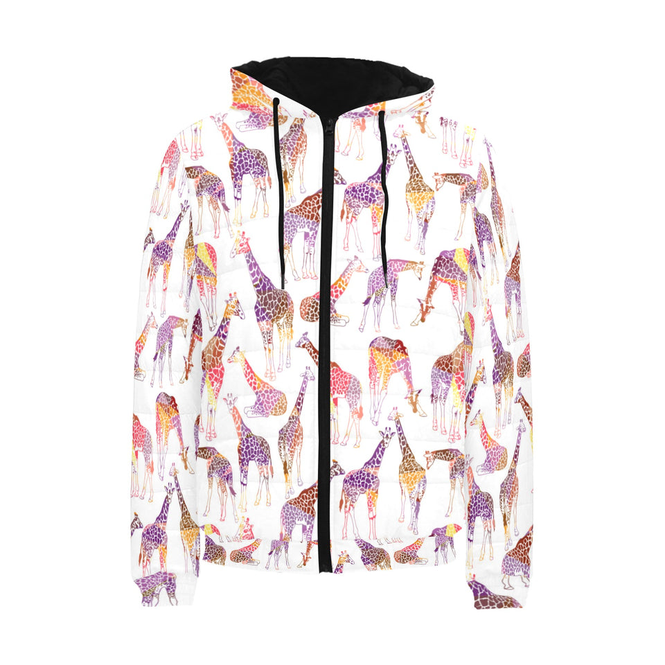 Giraffe Pattern Print Design 02 Men's Padded Hooded Jacket