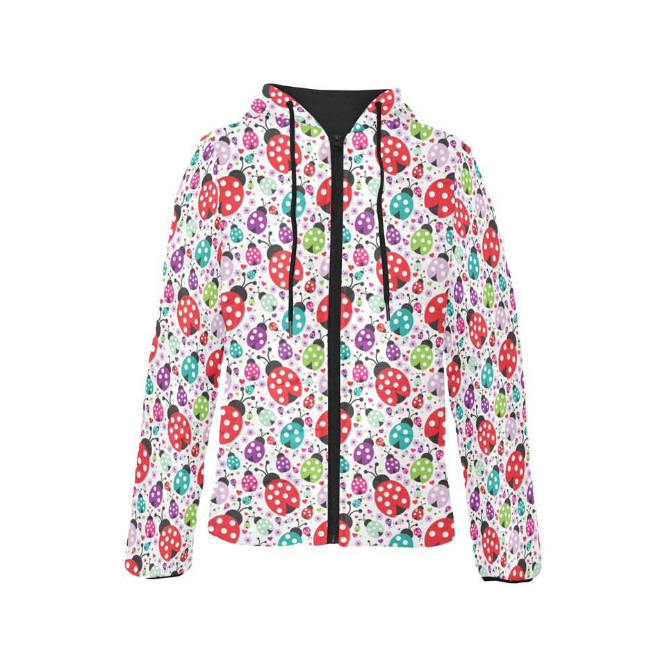 Ladybug Pattern Print Design 03 Women's Padded Hooded Jacket