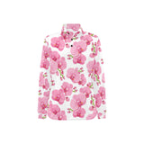 pink purple orchid pattern background Women's Long Sleeve Polo Shirt