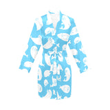 Cute white sea lion seals pattern Women's Long Sleeve Belted Night Robe