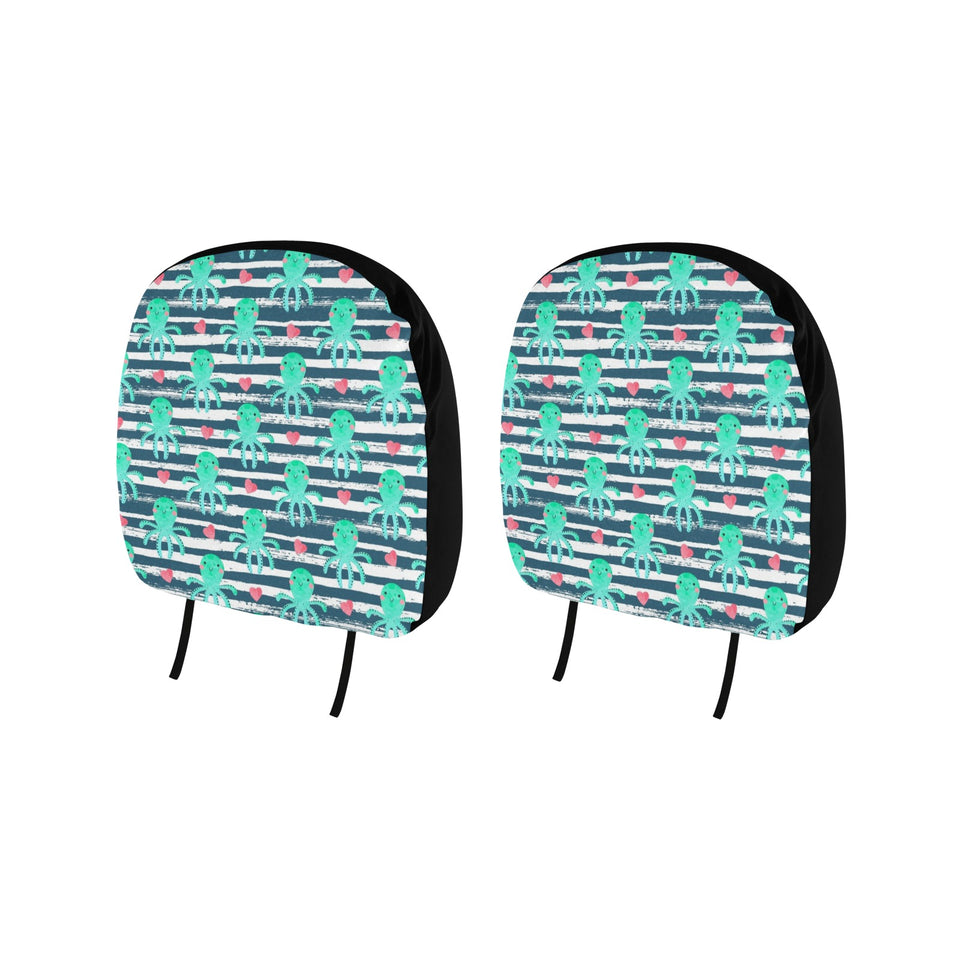 Cute octopuses heart striped background Car Headrest Cover