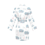 cute rhino heart pattern Women's Long Sleeve Belted Night Robe