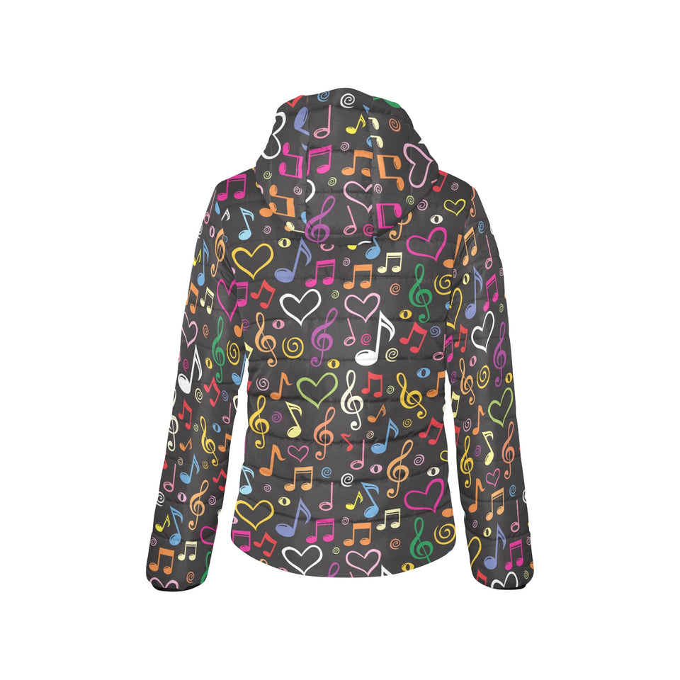 Music Notes Pattern Print Design 02 Women's Padded Hooded Jacket