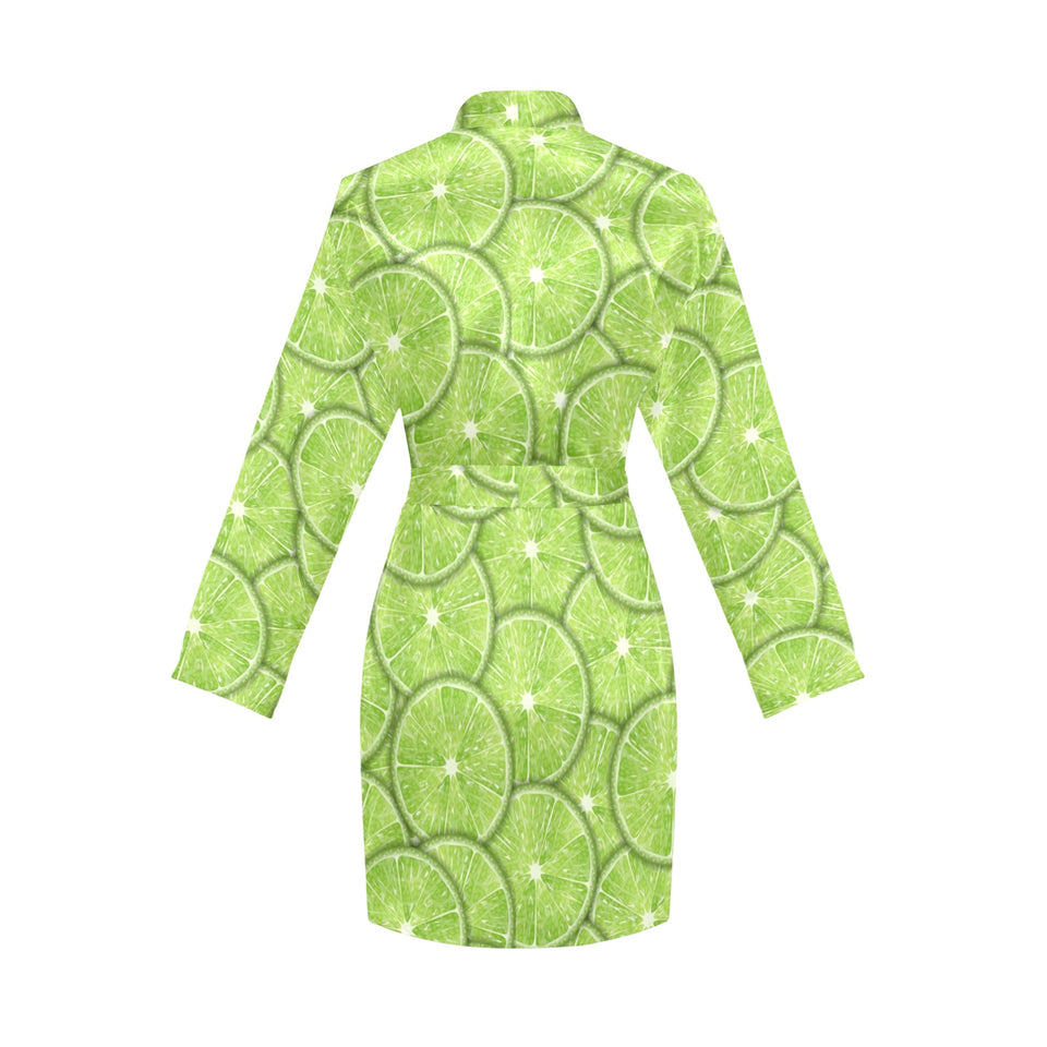 Slices of Lime pattern Women's Long Sleeve Belted Night Robe