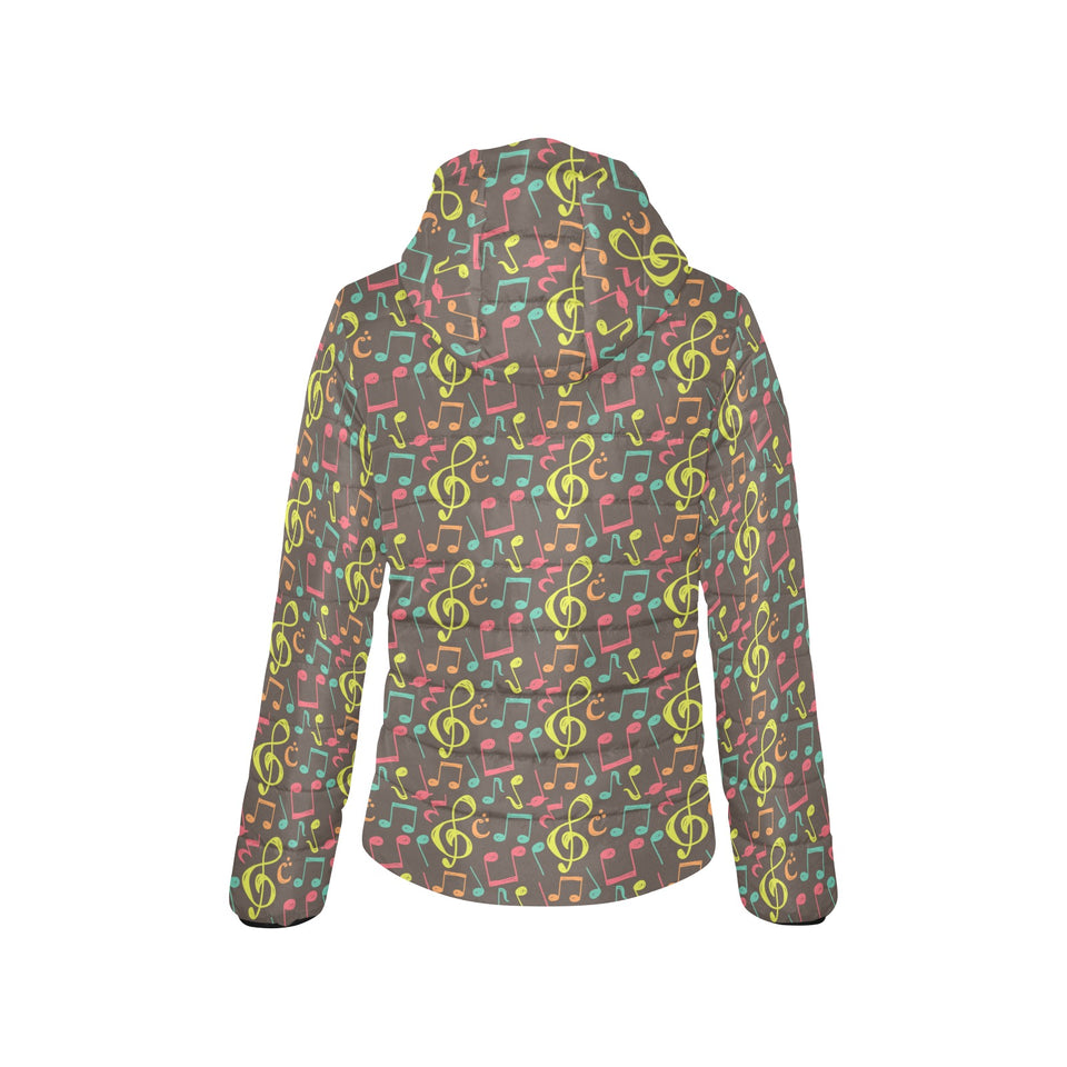 Music Notes Pattern Print Design 05 Women's Padded Hooded Jacket