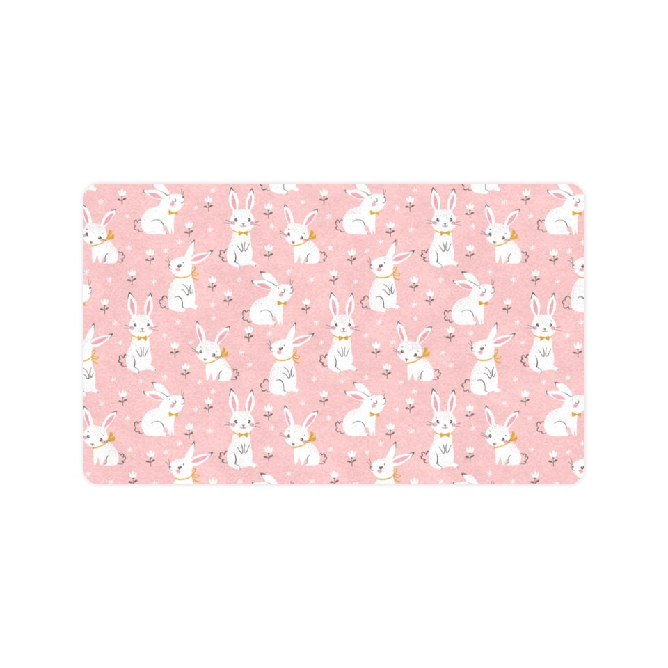 Cute white rabbit flower pink background Doormat