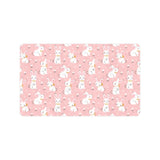 Cute white rabbit flower pink background Doormat