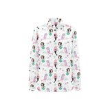 cute mermaid dolphin fish starfish pattern Women's Long Sleeve Polo Shirt