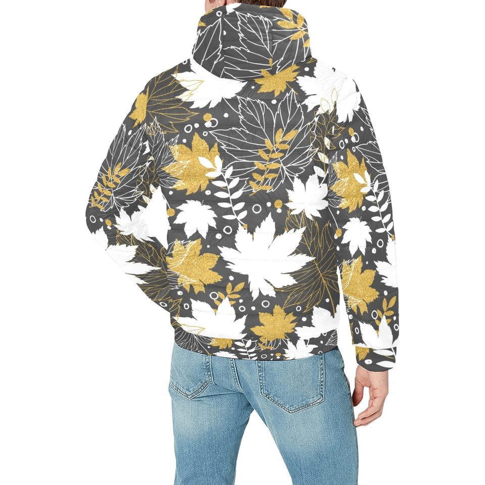Beautiful gold autumn maple leaf pattern Men's Padded Hooded Jacket