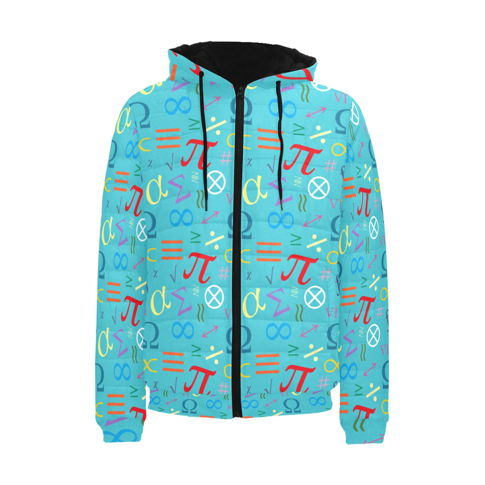 Math Pattern Print Design 02 Men's Padded Hooded Jacket