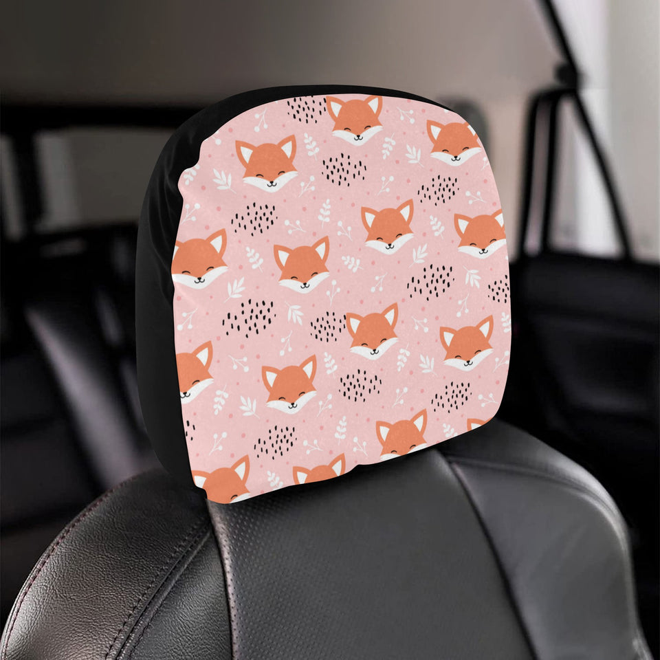 Cute fox pattern pink background Car Headrest Cover