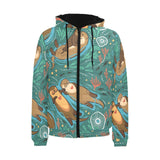 cute brown sea otters ornamental seaweed corals gr Men's Padded Hooded Jacket