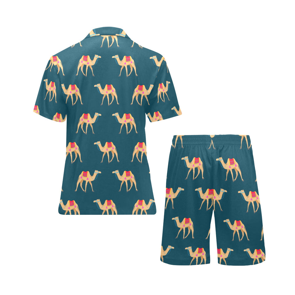 Camel pattern blue blackground Men's V-Neck Short Pajama Set