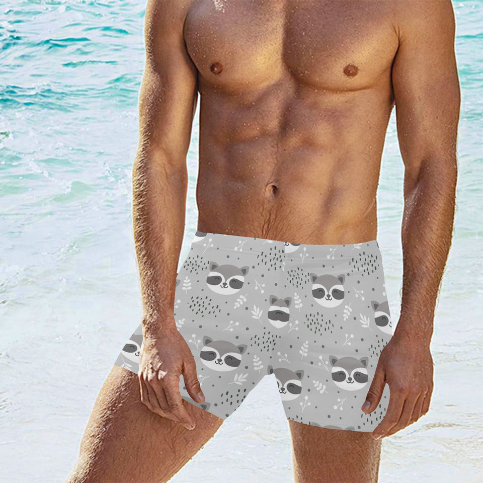 Cute raccoons leaves dot Men's Swimming Trunks