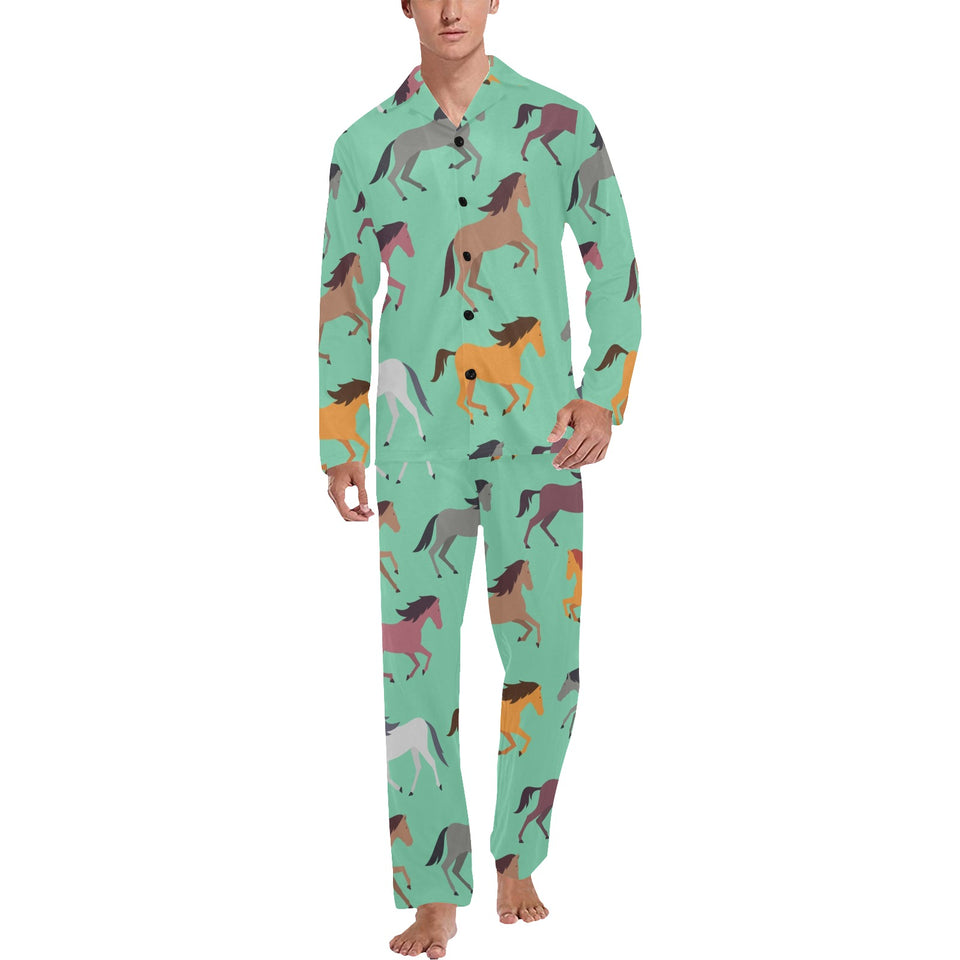 Colorful horses pattern Men's Long Pajama Set
