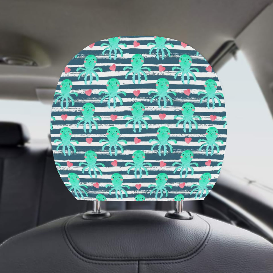 Cute octopuses heart striped background Car Headrest Cover