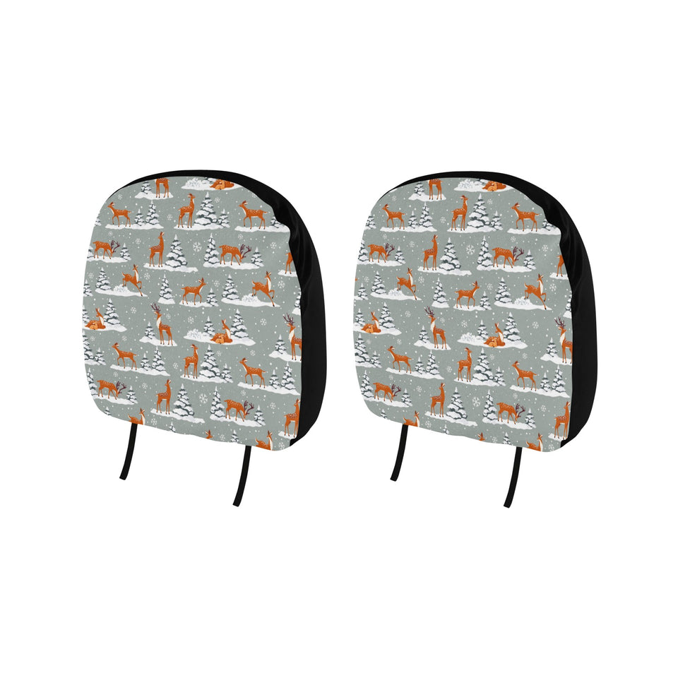 Beautiful deers Winter Christmas Car Headrest Cover