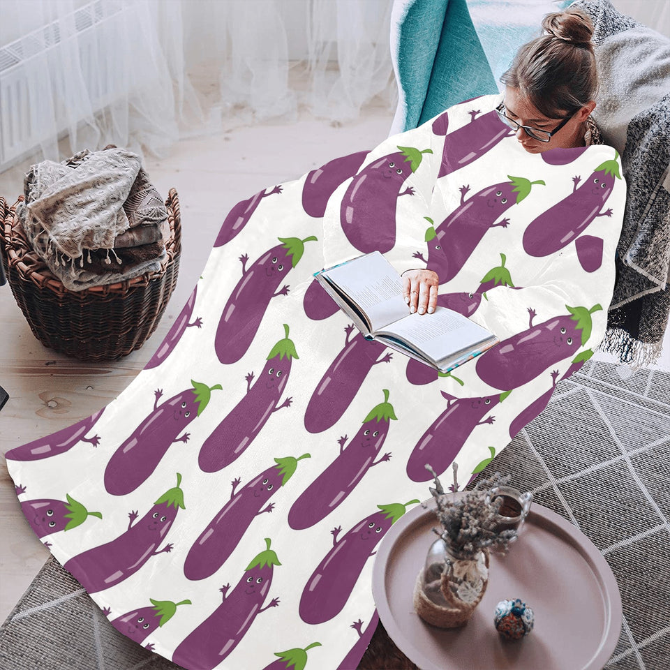 Eggplant Pattern Print Design 01 Blanket Robe with Sleeves