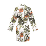 Monkey red hibiscus flower palm leaves floral patt Women's Long Sleeve Belted Night Robe