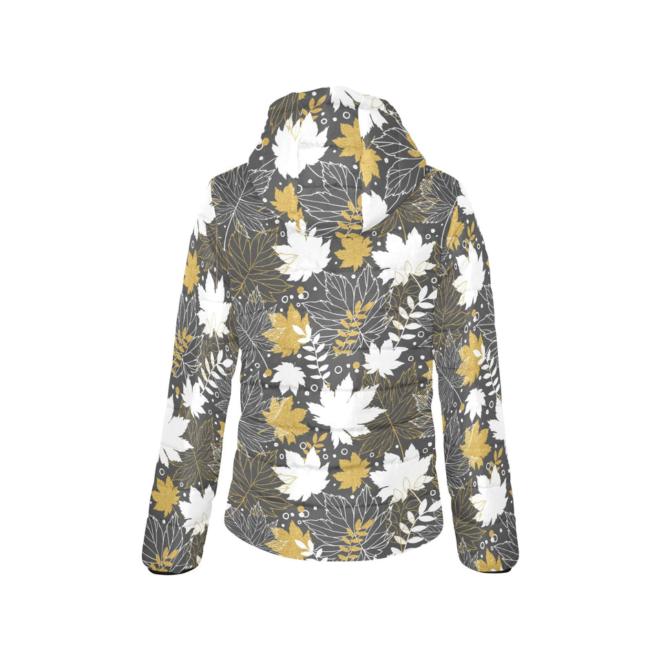 Beautiful gold autumn maple leaf pattern Women's Padded Hooded Jacket