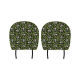 Cute sloths tropical palm leaves black background Car Headrest Cover