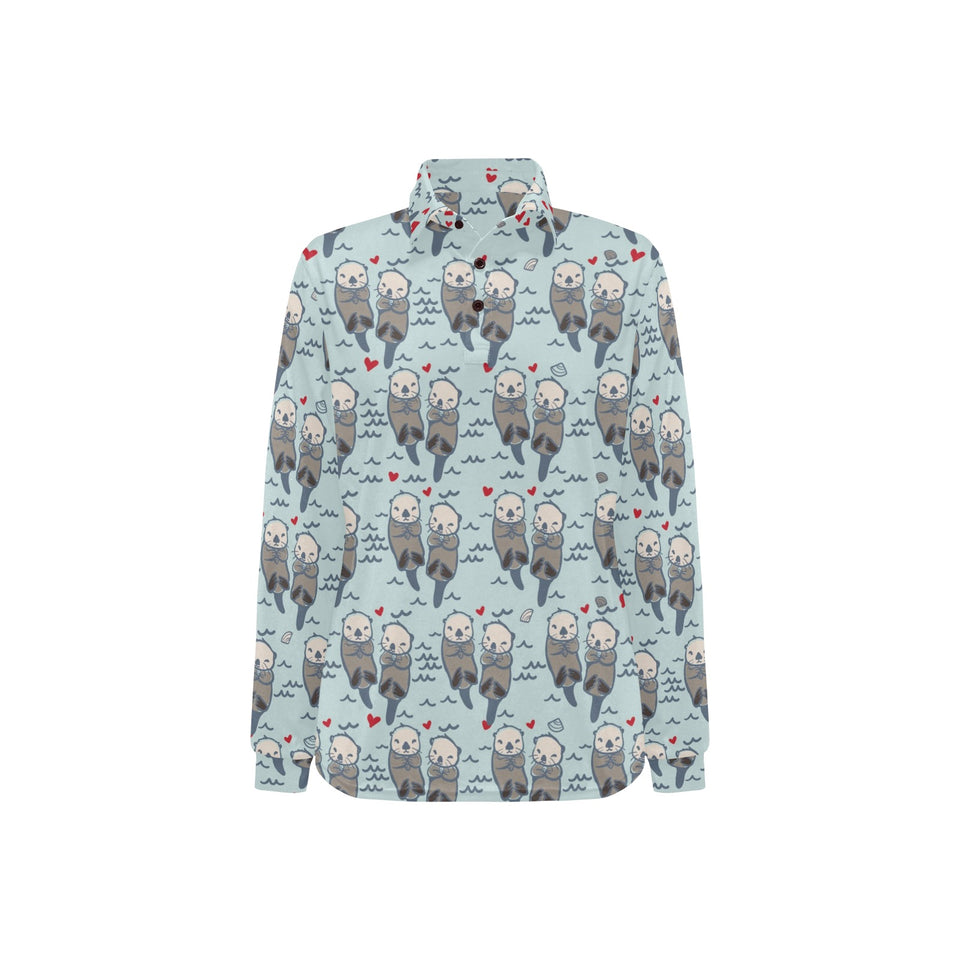 Lovely Sea Otter Pattern Women's Long Sleeve Polo Shirt
