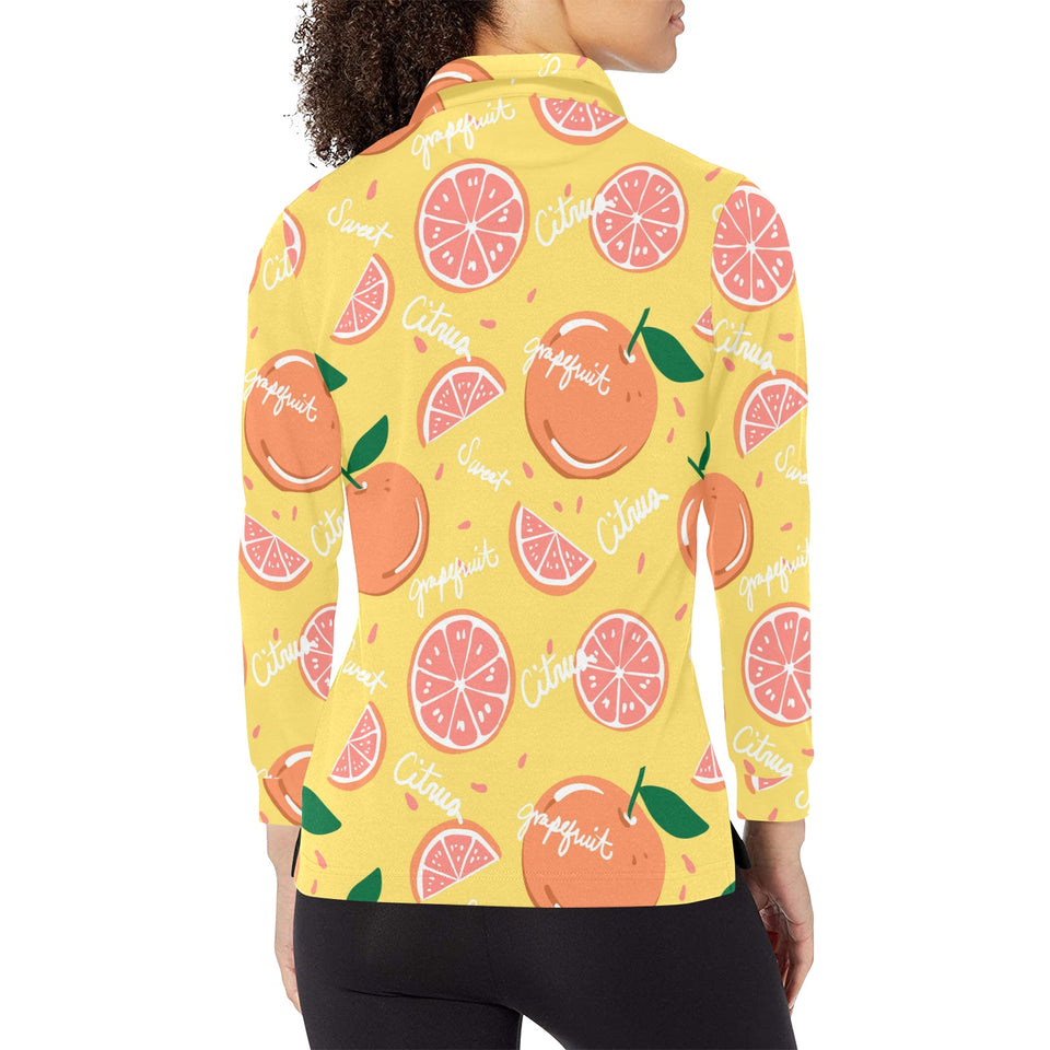 Grapefruit yellow background Women's Long Sleeve Polo Shirt