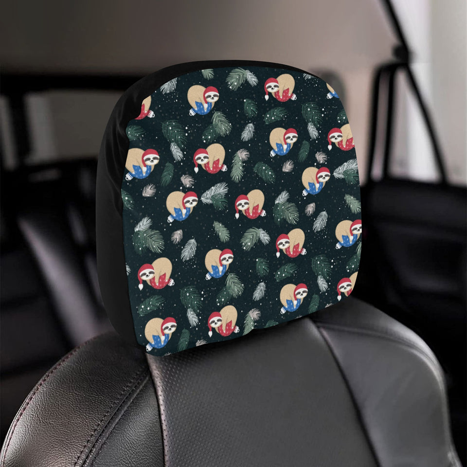 Cute sloths sleeping christmas ball santa hat patt Car Headrest Cover