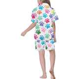 Dog Paws Pattern Print Design 01 Kids' Boys' Girls' V-Neck Short Pajama Set