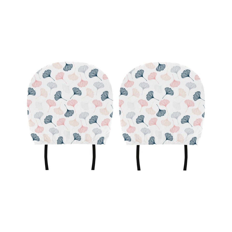 Black Gray Cream coral ginkgo leaves pattern Car Headrest Cover