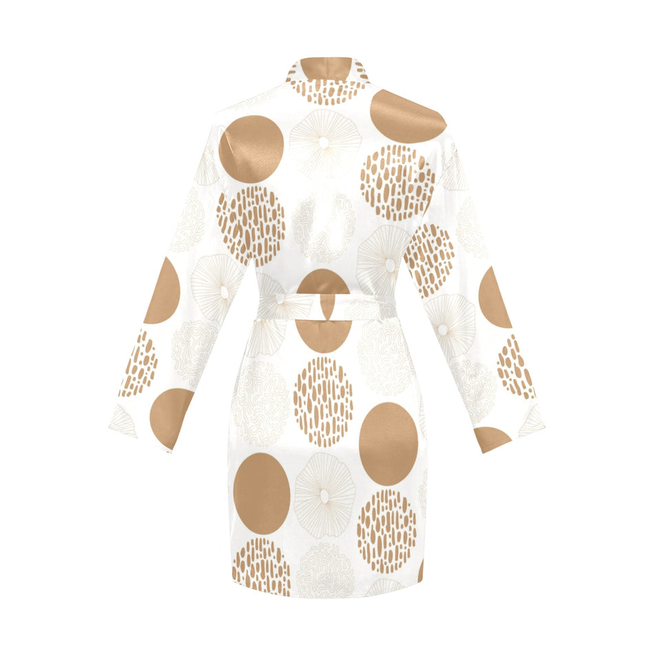 Gold Texture mushroom pattern Women's Long Sleeve Belted Night Robe