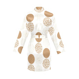Gold Texture mushroom pattern Women's Long Sleeve Belted Night Robe