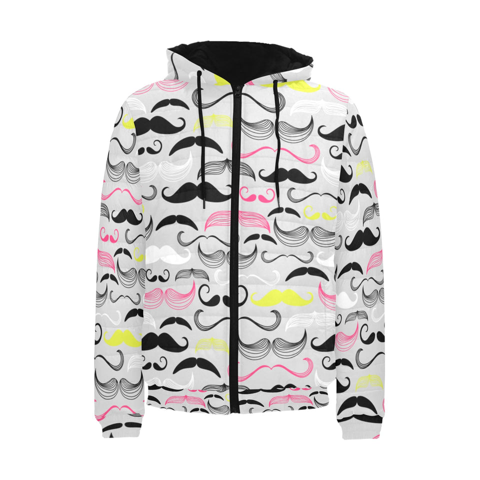 Mustache Beard Pattern Print Design 02 Men's Padded Hooded Jacket