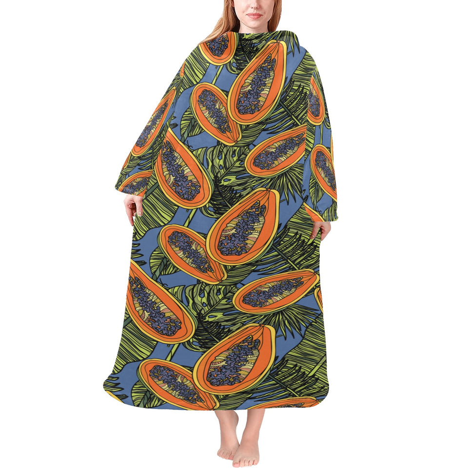Colorful papaya tropical leaves Blanket Robe with Sleeves