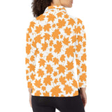 Orange Maple Leaf pattern Women's Long Sleeve Polo Shirt