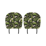 White orchid flower tropical leaves pattern blackg Car Headrest Cover