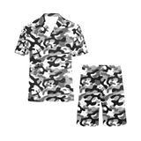 Black white camouflage pattern Men's V-Neck Short Pajama Set