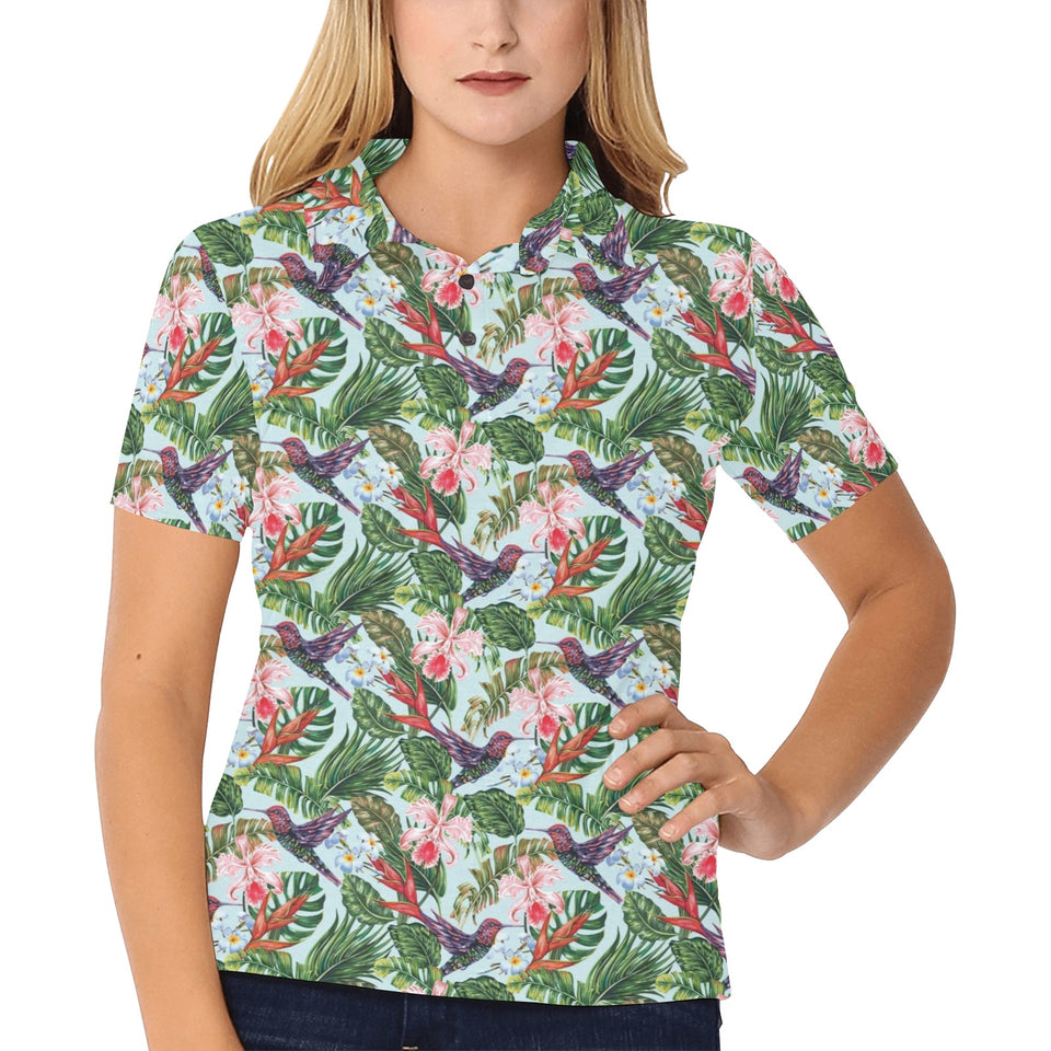 Hummingbird Pattern Print Design 05 Women's All Over Print Polo Shirt