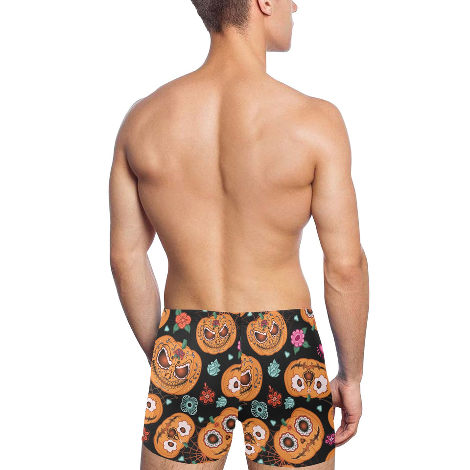 Pumpkin flowers spiderweb Halloween theme Men's Swimming Trunks